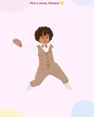 The child's 3D character dancing in the app